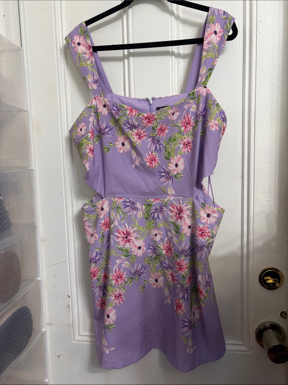 Express Lavender Floral Sleeveless Fit-and-Flare Dress